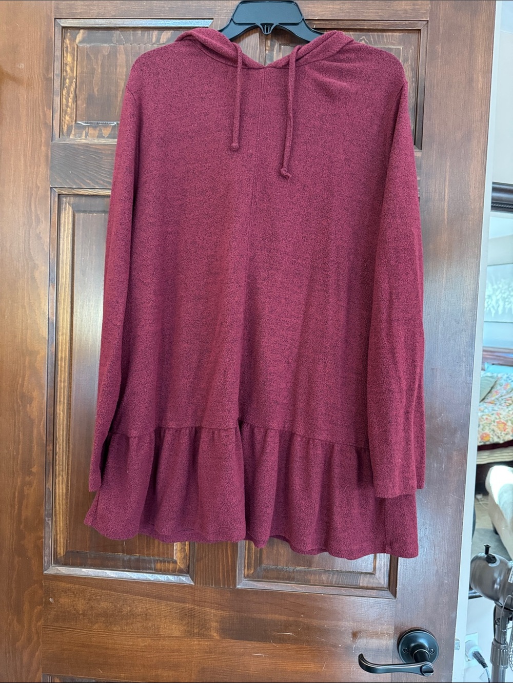 Colour Eighteen Maroon Ruffle Hem Hoodie